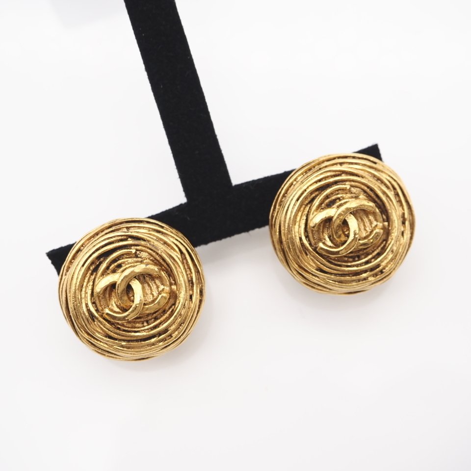 Chanel - Placat cu aur - Cercei - Vintage Round Coco Mark #4.3