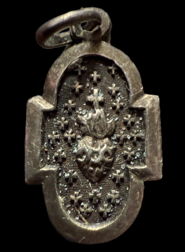 銀, 神秘的哥特维多利亚风格纯银吊坠，来自蒙马特圣心的圣物。 - 墜飾 - 19世纪中叶 #1.0