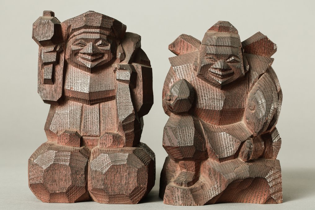 Sculptures of Daikokuten and Ebisu by Miki Sosaku (三木宗策) with Original Signed Box - Γλυπτό Ξύλο - Ιαπωνία #3.2
