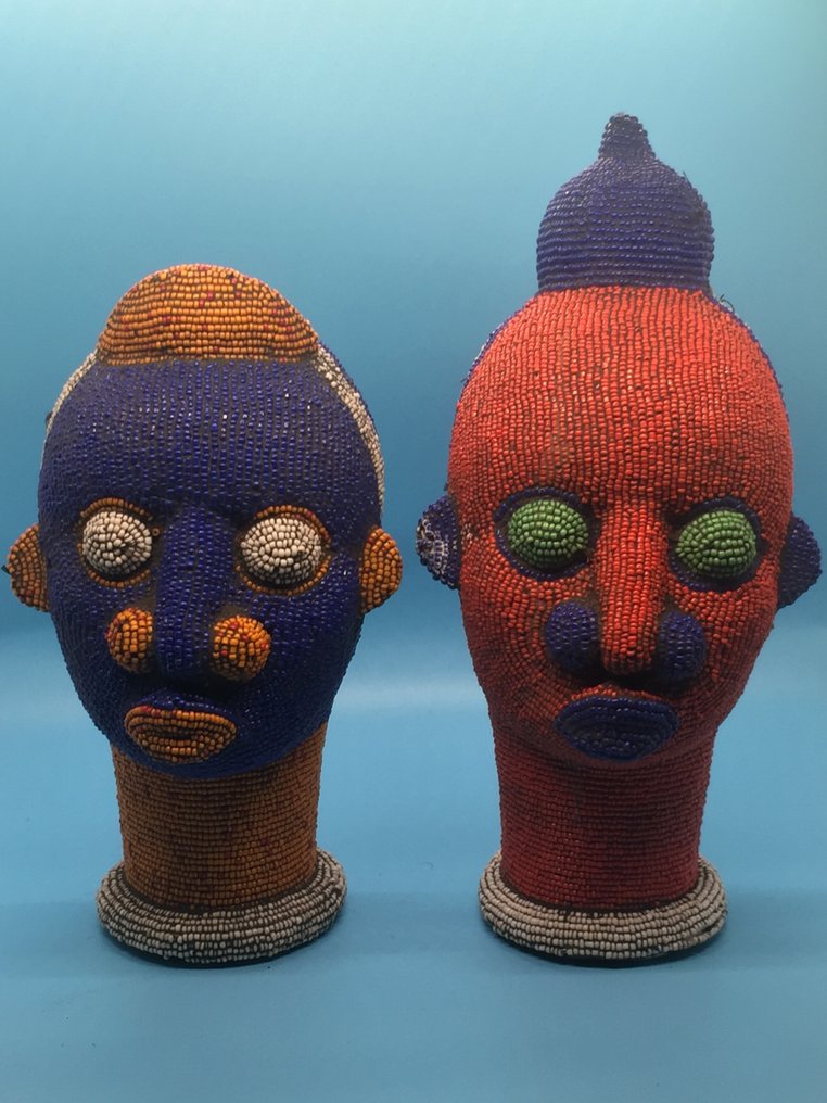 Duo tête en terre cuite et perles du Cameroun - Skulptur - Cameroun (Ingen mindstepris) #1.0