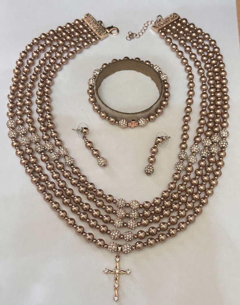 金珍珠母带有天主教十字架和血蚀的希腊十字架 - 三件珠寶套裝 - 高品质 #4.3