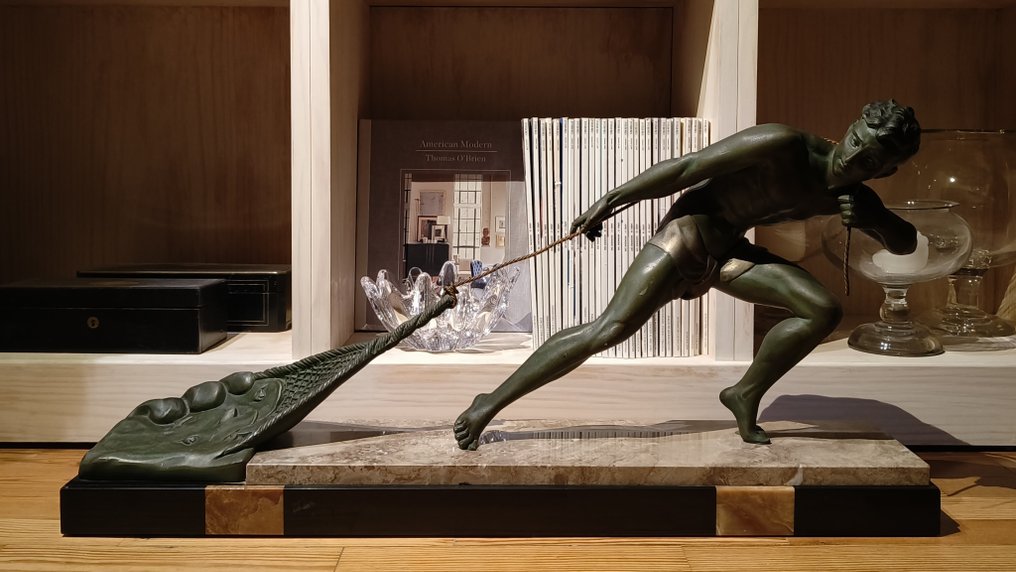 Jean de Roncourt - Skulptur, 'Le Pecheur' - 40 cm - Marmor, Rohzink #1.0