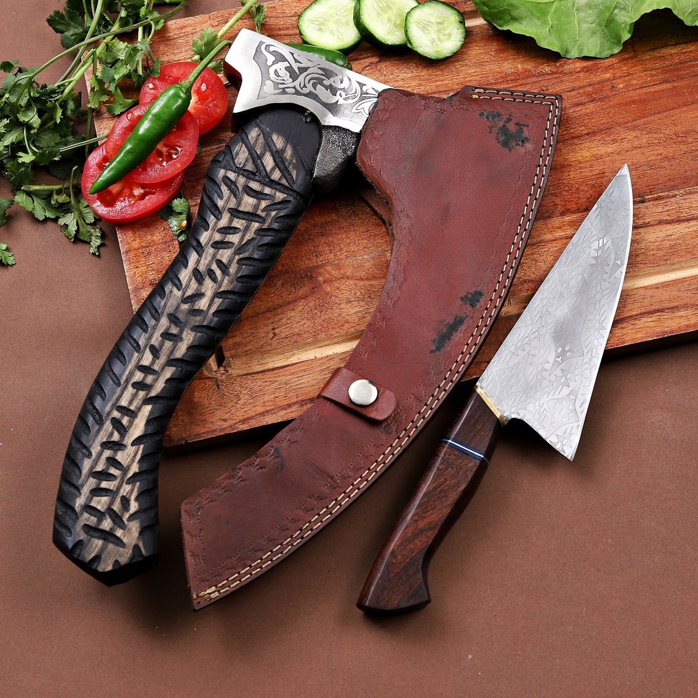 Chef Knife with Pizza Cutter - Couteau de table (2) - Acier, Bois - A99 #1.0