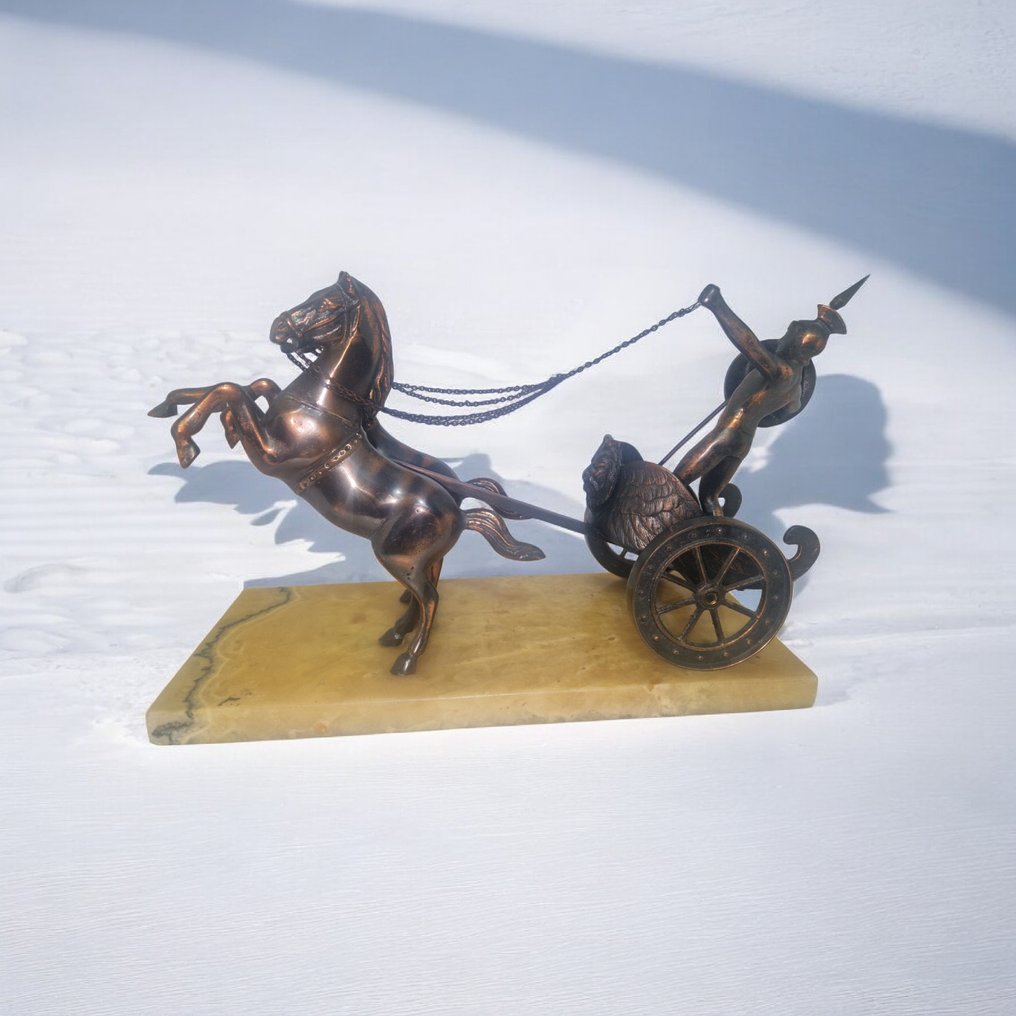 小雕像 - Achille alla guida del suo carro da guerra - 39 cm - 5,4 kg - 黃銅, 縞瑪瑙 #4.3