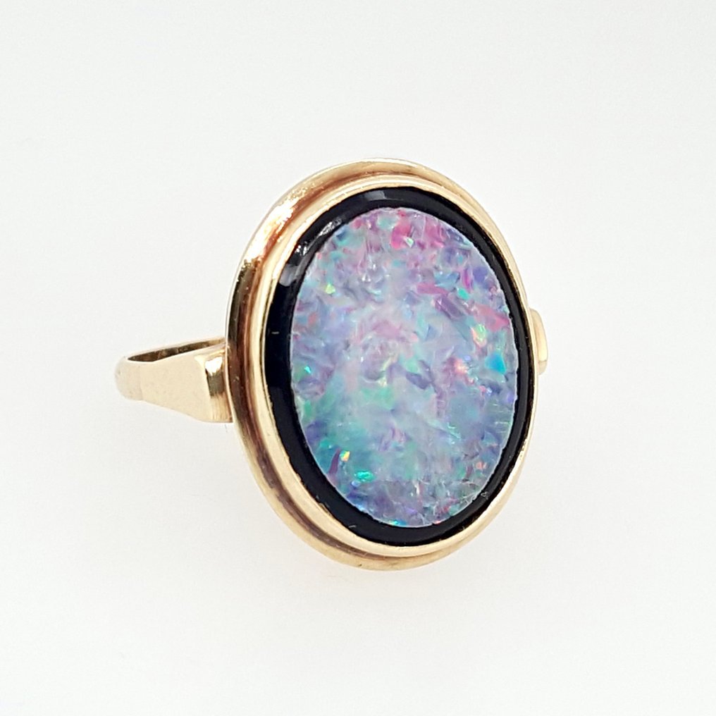 Anello - 14 carati Oro giallo Opale - Onice #2.1