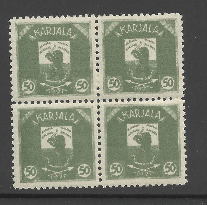 Karelia 1922 - Επτά τετράδες από το μοναδικό σετ που παράγεται από αυτήν την αρχή, ακατέργαστο, χωρίς κολλήσεις. - Michel #3-6 & 8-10 value 620€ #4.3