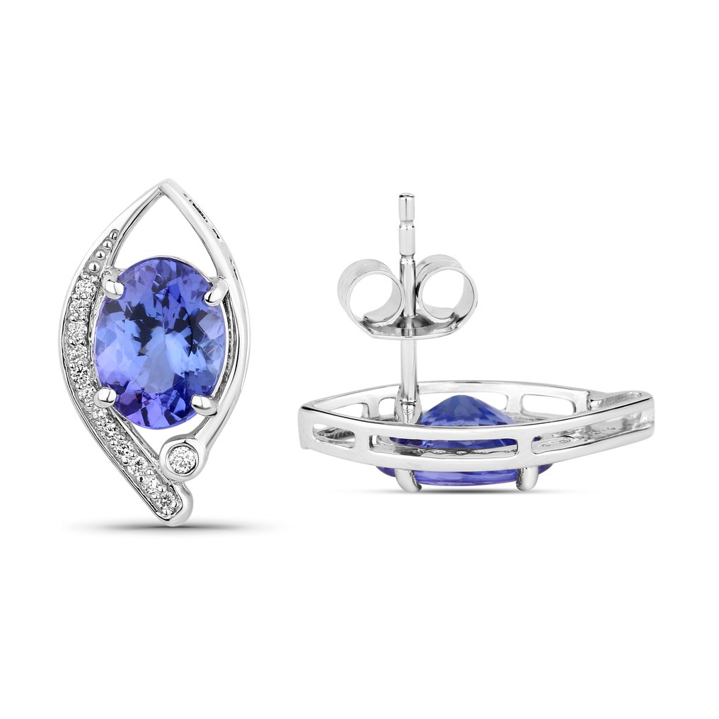 Cercei - 14 ct. Aur alb -  3.24ct. tw. Tanzanite - Diamant #1.0