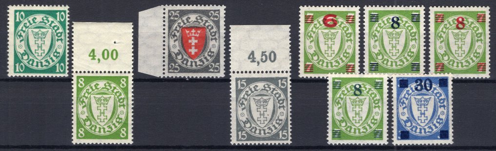 Danzig 1924/1937 - Freimarken Stadtwappen completo com marca d'água 3 **/MNH #2.1