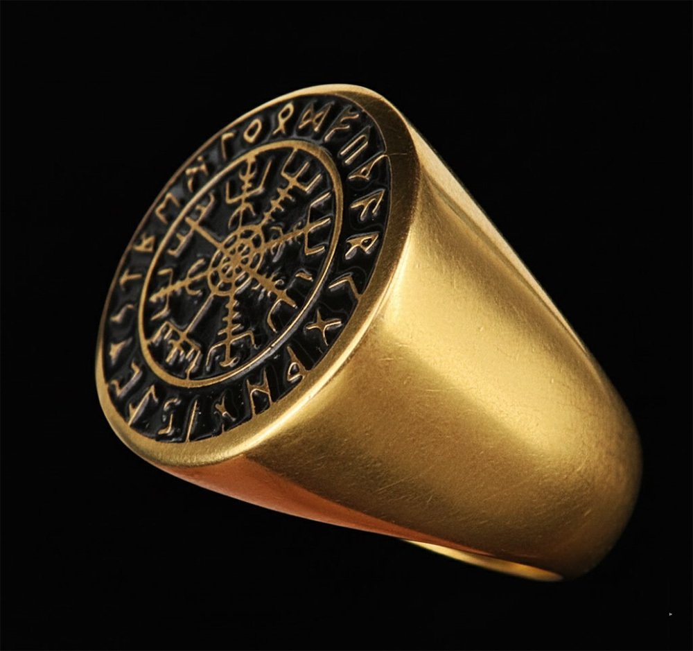 Chevalière Viking Vegvisir & Runes Futhark: Guía Suprema y Protección - Anillo #4.3