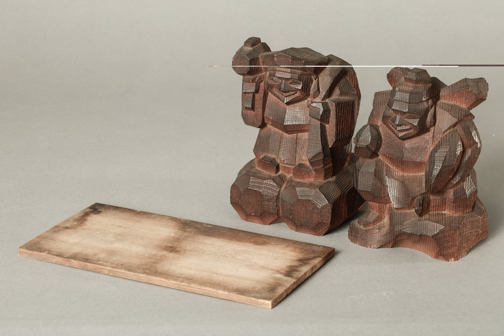 Sculptures of Daikokuten and Ebisu by Miki Sosaku (三木宗策) with Original Signed Box - Γλυπτό Ξύλο - Ιαπωνία #2.1