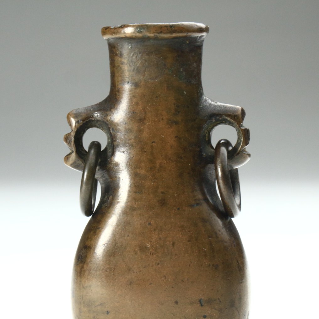 Vase - 7cm - Small Four-Legged Brass Vase with Handles - Wooden Box - Japan #4.3