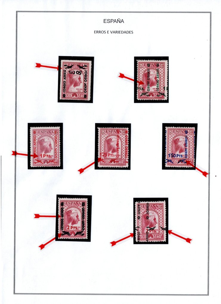 西班牙 1938 - 航空邮政，1931年款，25分。蒙特塞拉特带盖标，完整系列带变体。 #1.0