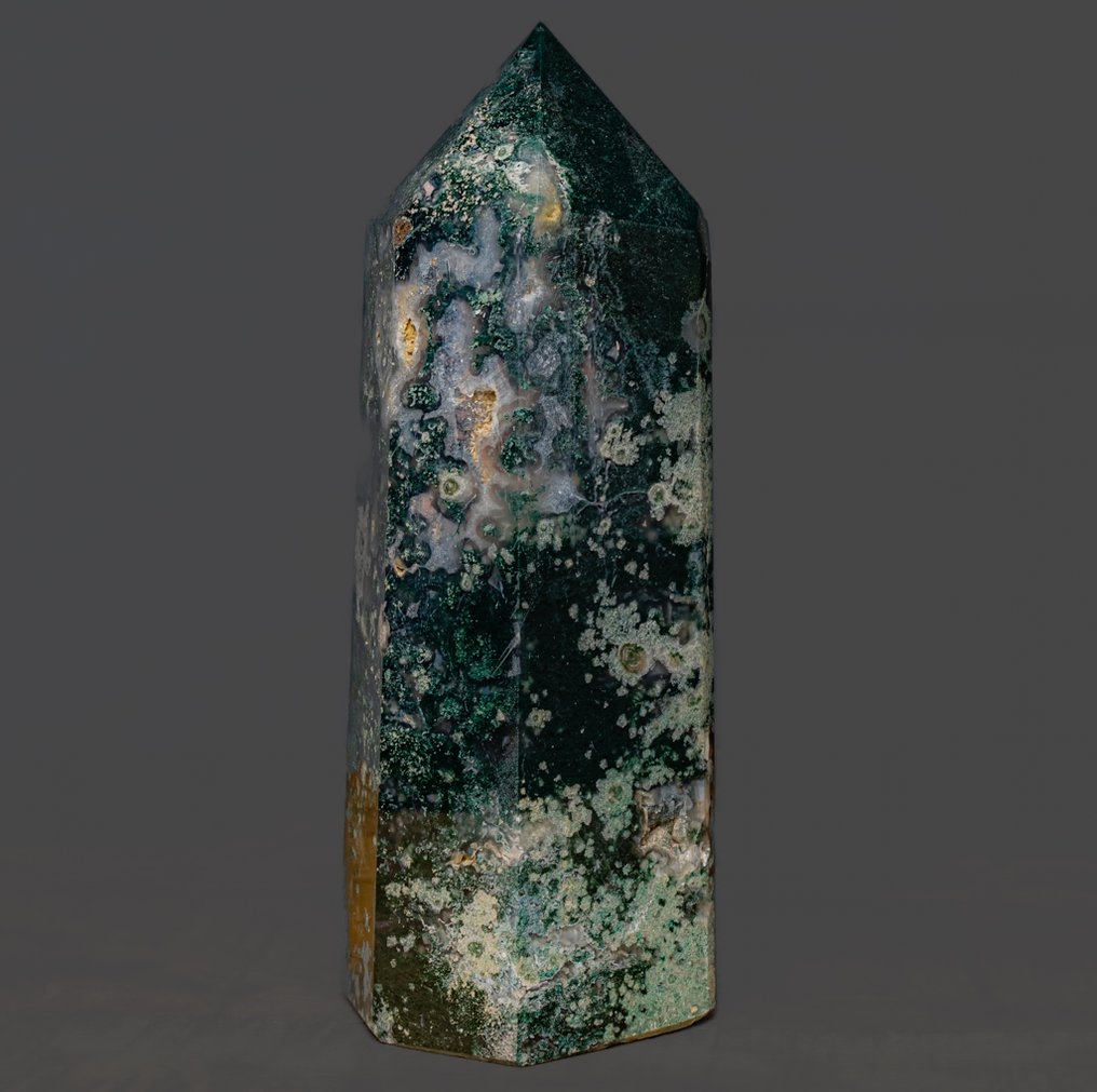 Μος Αγάτη Πύργος ποιότητας moss agate - Ύψος: 19 cm - Πλάτος: 7.2 cm- 1240 g #1.0