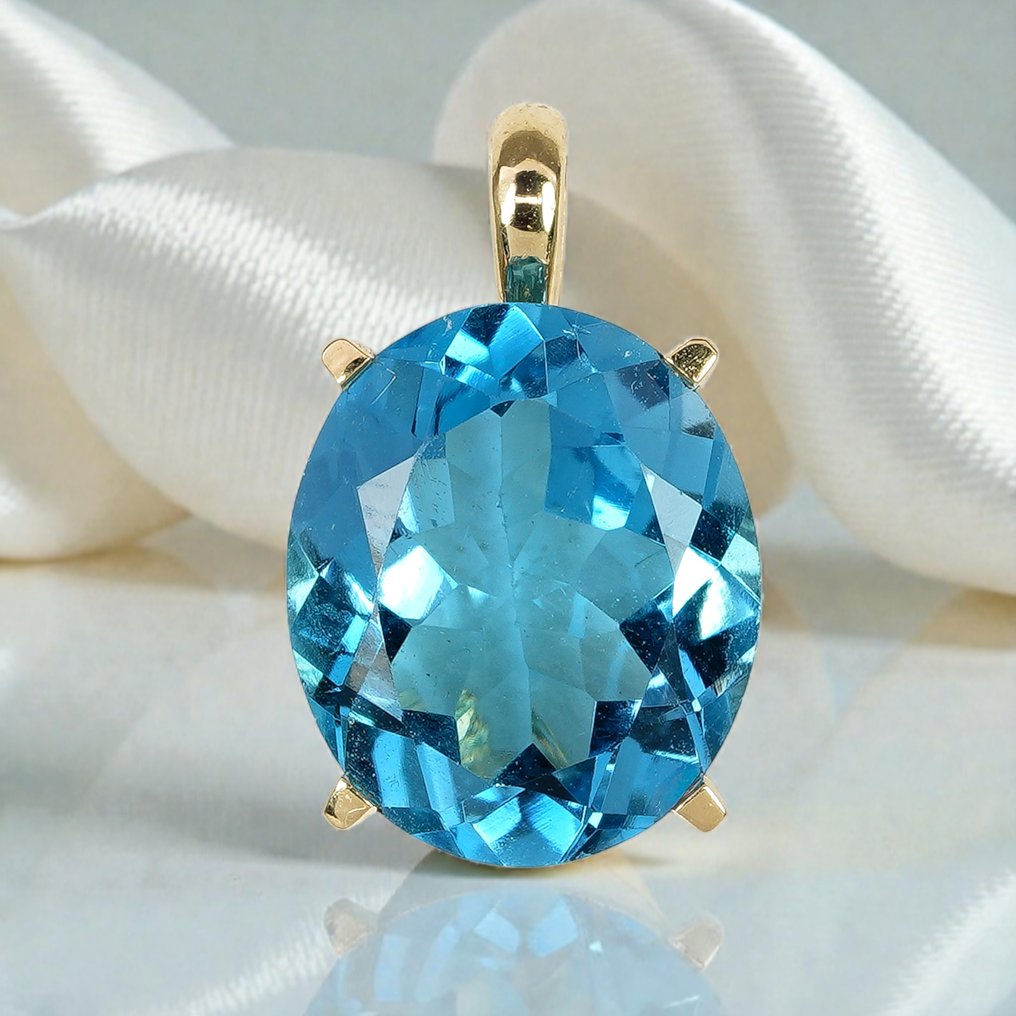 χωρίς τιμή ασφαλείας - G&J - Κρεμαστό κόσμημα - Ocean Midnight - 14 καράτια Κίτρινο χρυσό - 6.20ct. tw. Τοπάζιο #2.1