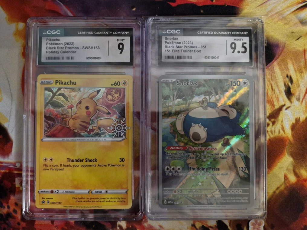Pokémon - 2 Graded card - Pikachu, Snorlax 特典卡, 壓膜 - CGC 9 - Sword & Shield #1.0
