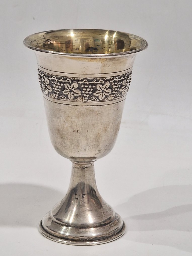  猶太文物 - .800 銀 - 1980-1990 - Kiddush 杯配托盘  #4.3