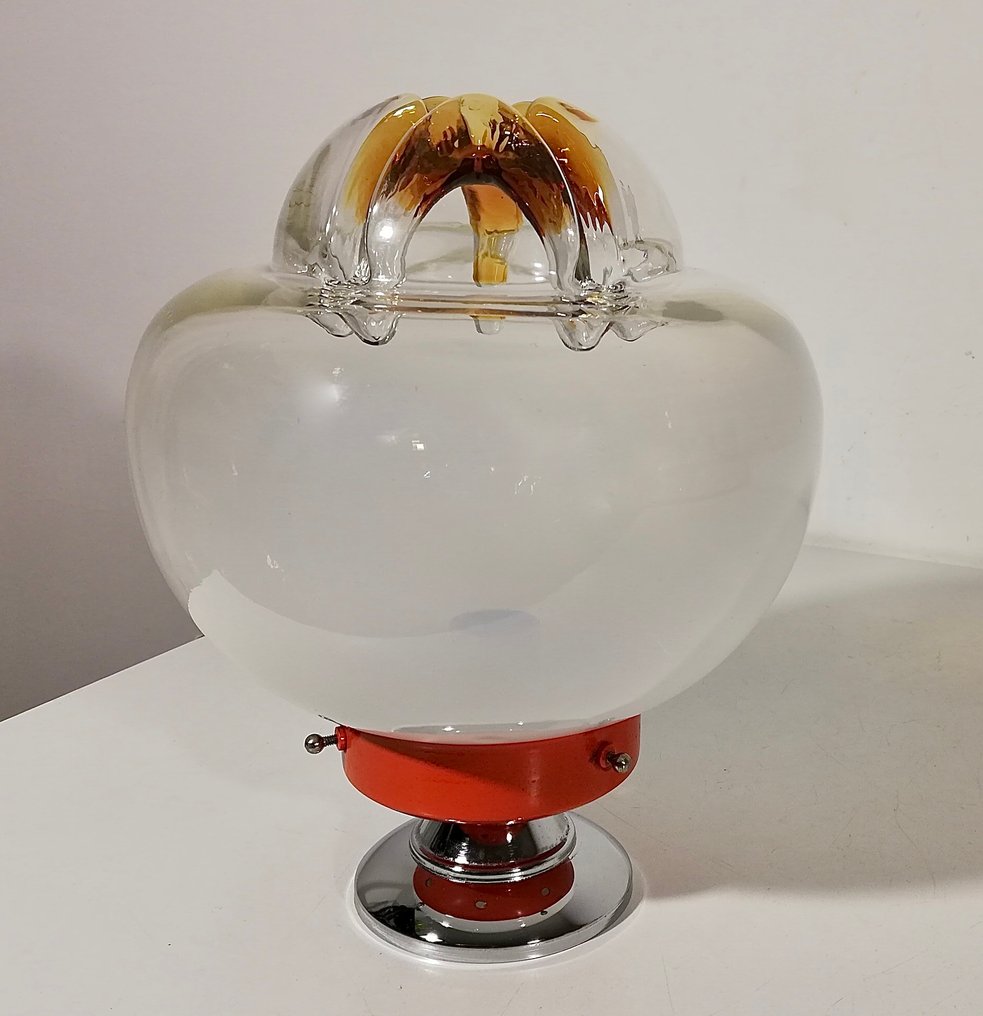 Lampe de table - Conception de l'ère spatiale 1960 - Verre soufflé artistique - Acier chromé - années 1960 #1.0