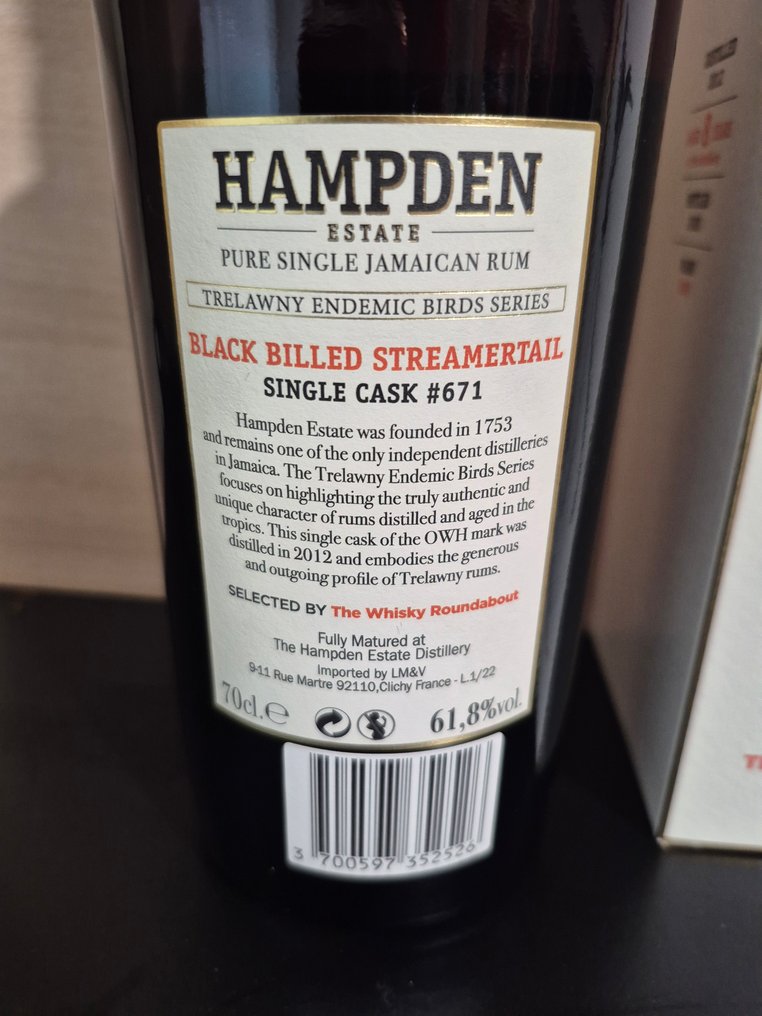 Hampden 2012 The Whisky Roundabout - Black Billed Streamertail Single Cask #671 - b. 2020 - 70cl #1.0