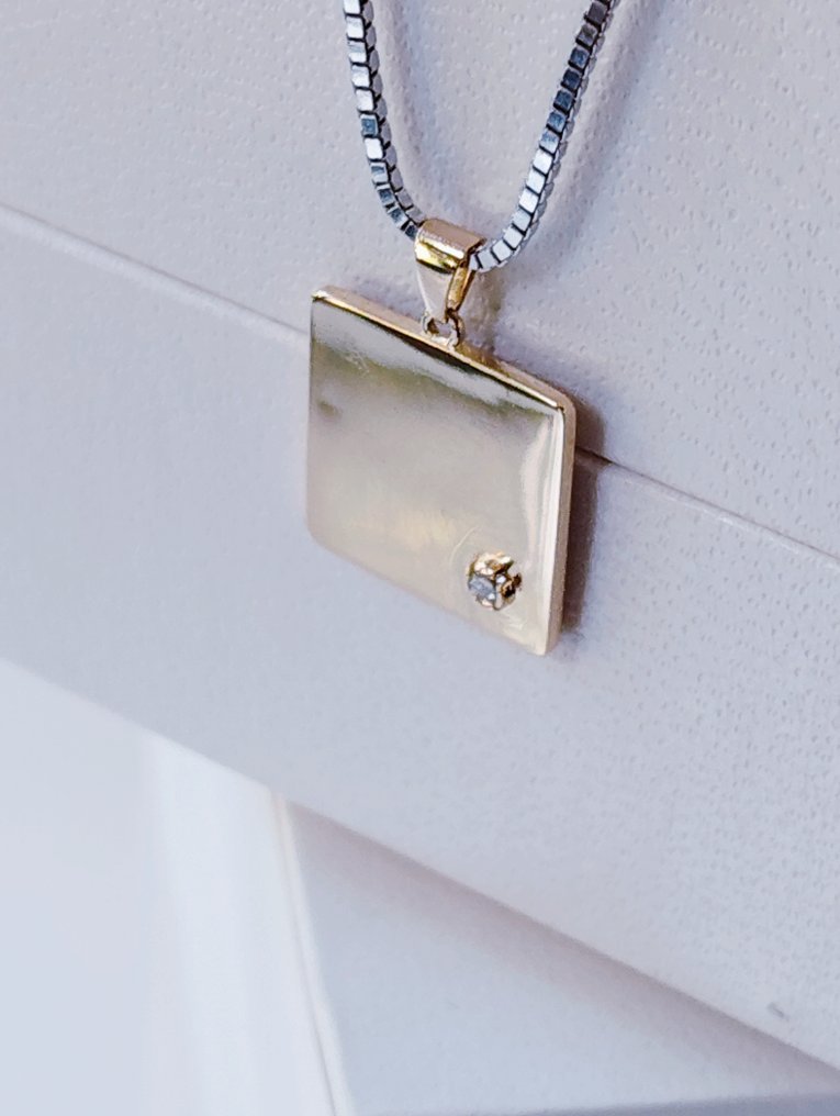 沒有保留價 - 吊墜頸鏈 - 18 克拉 鉑金, 黃金 -  0.01ct. tw. 鉆石 (天然)  #3.2