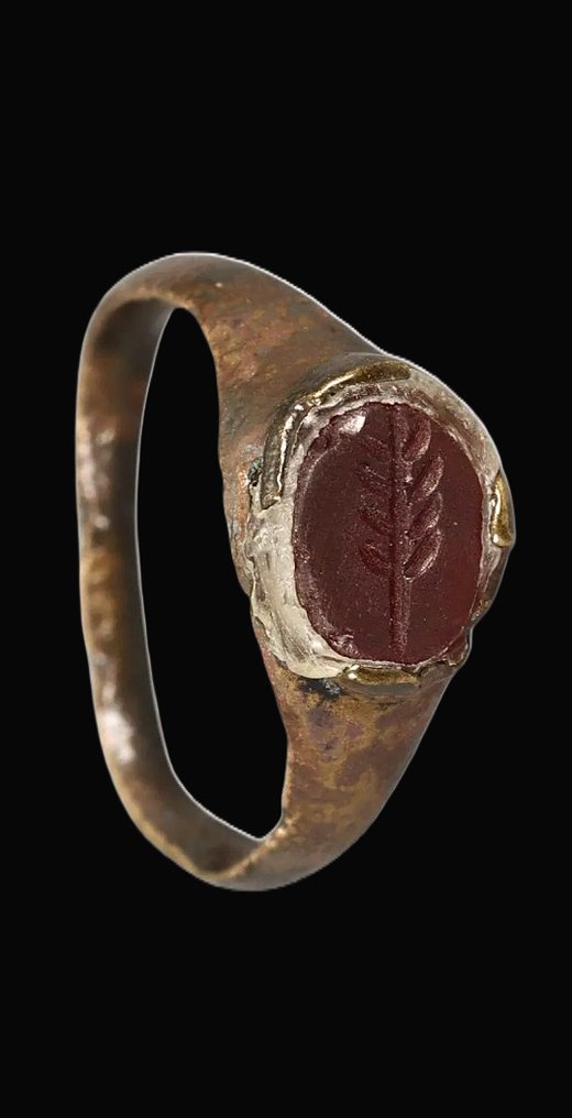 古羅馬 青銅色 Ring with Laurel Garnet Intaglio - 17 mm #1.0