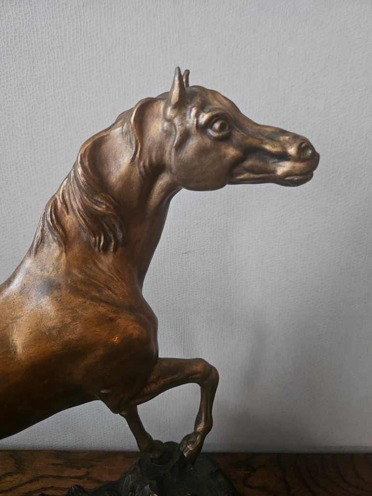 Patsas, Fraai Verguld Gesculpteerd Paard op Sokkel - 37 cm - Messinki #4.3