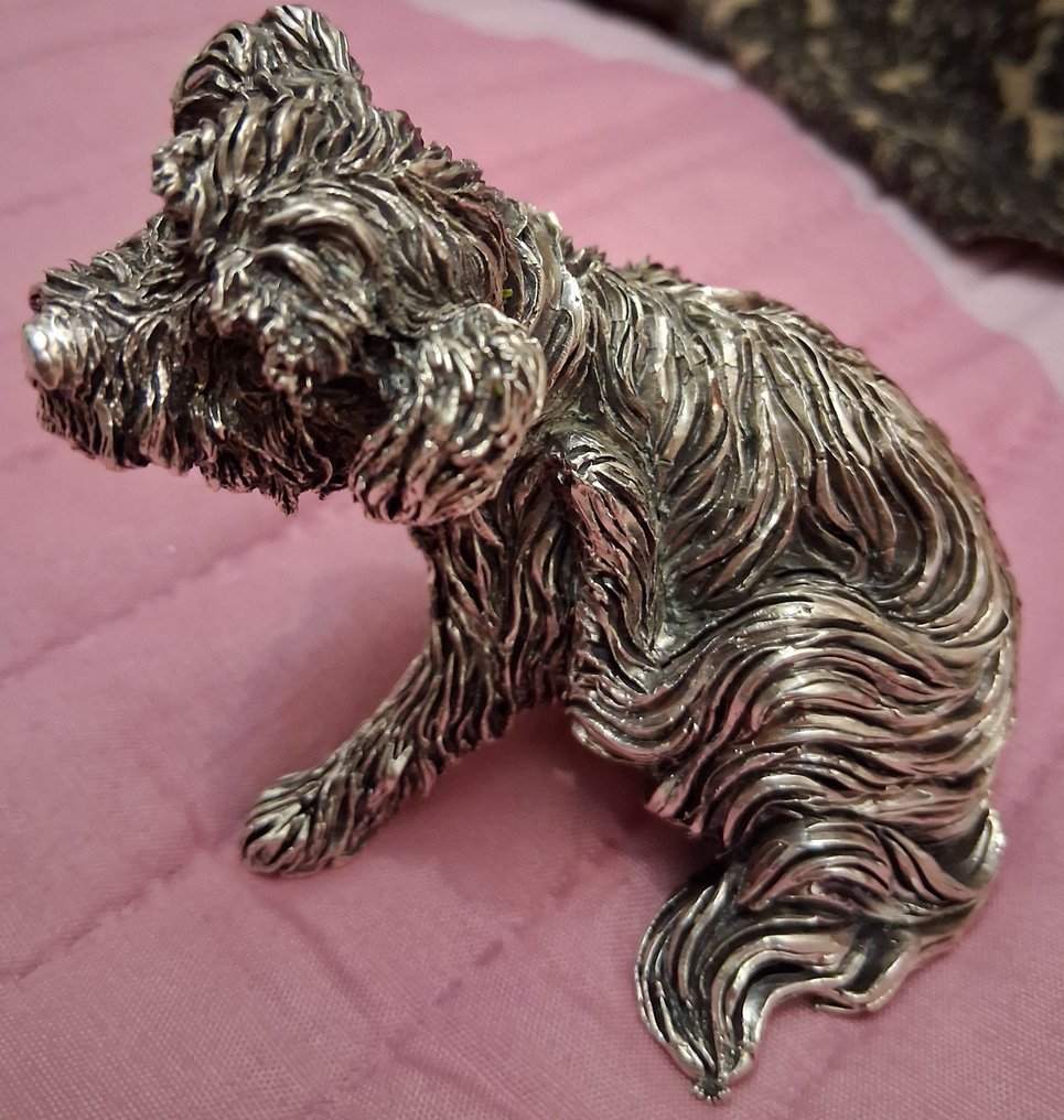 Γλυπτό, Cucciolo cagnolino laminato argento italiano - 8 cm - Επάργυρο #1.0