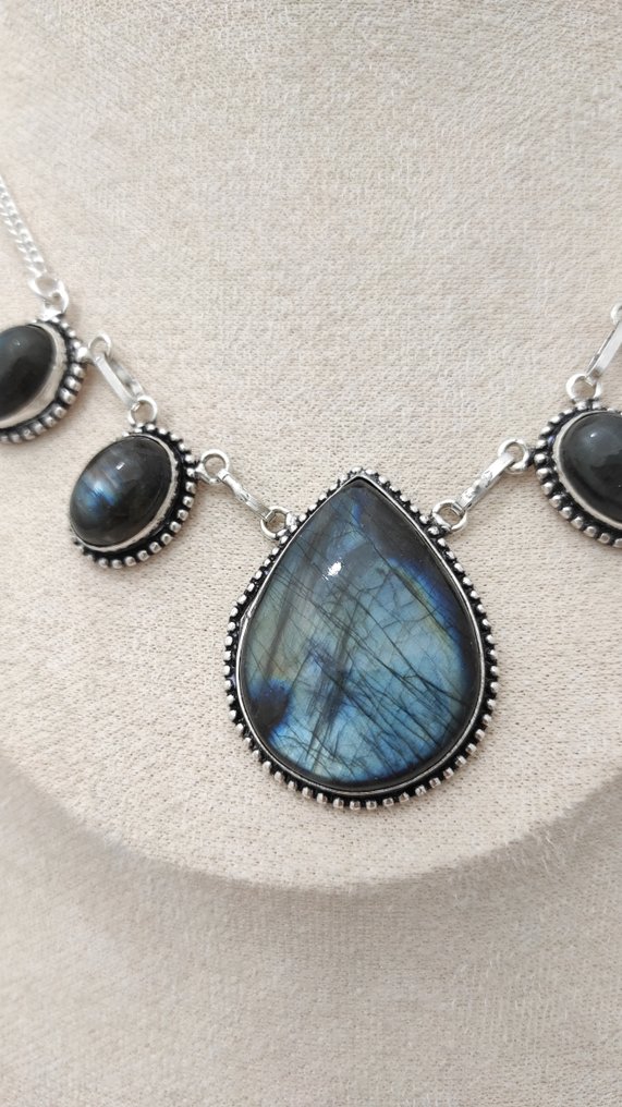 銀, 925银项链和耳环，标有AAA级拉布拉多石。 - 兩件珠寶套裝 #3.2