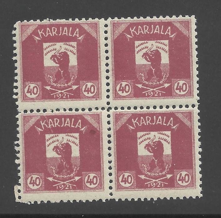 Karelia 1922 - Επτά τετράδες από το μοναδικό σετ που παράγεται από αυτήν την αρχή, ακατέργαστο, χωρίς κολλήσεις. - Michel #3-6 & 8-10 value 620€ #3.2