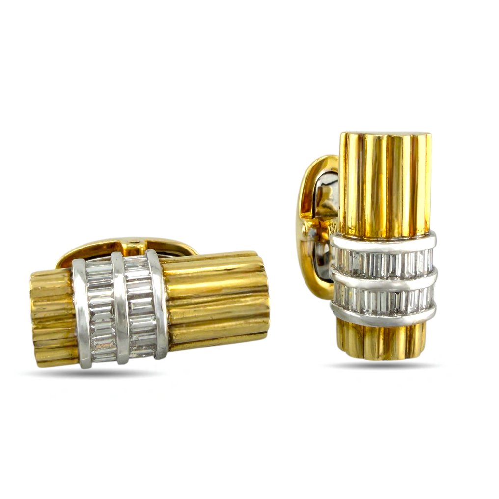 袖口扣 - 18 克拉 黃金, 独家18K黄金镶钻1.23克拉袖钉 #4.3