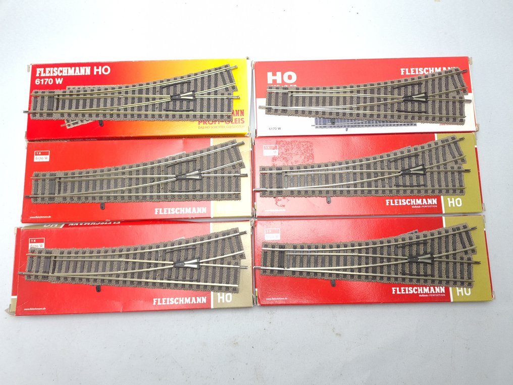 Fleischmann H0 - 6170/6171 - 模型火車軌道 (6) - 6个Profi Rails Wissels,左和右 #1.0
