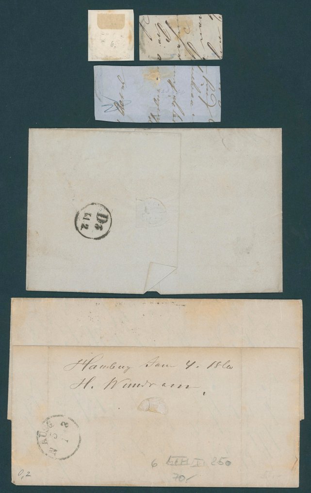 Πρωσία 1857 - Λαμβάνοντας υπόψη 3 γραμματόσημα (μονόγραμμο, ζεύγος, τριπλό στριπ) και 2 γράμματα με πολλαπλές - Lot mit 1 Sgr. glatter Markenhintergrund #4.3