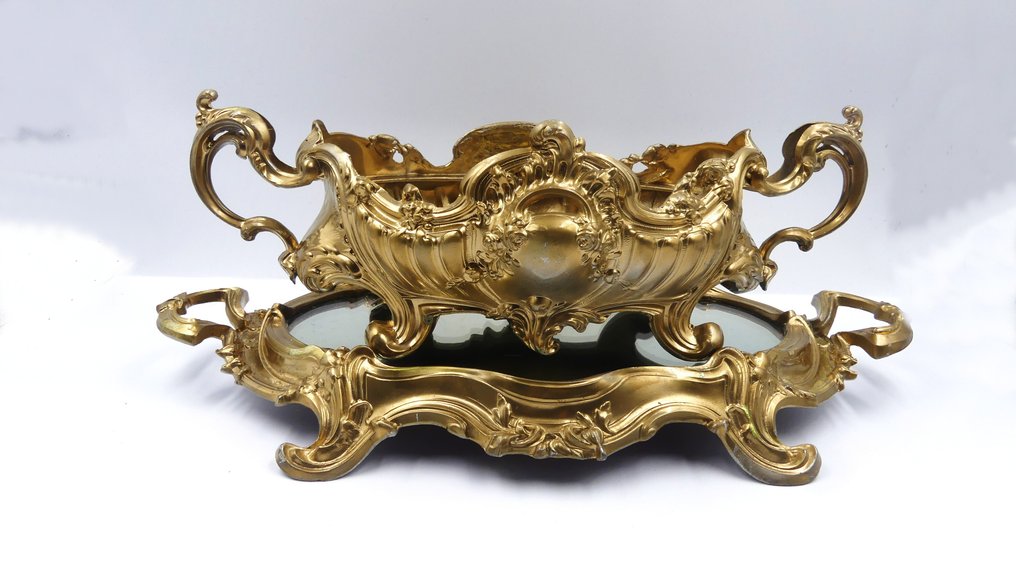 A.N - Jardinière (2) - Verre, ou centre de table en métal argenté doré modele déposé 1872 #1.0