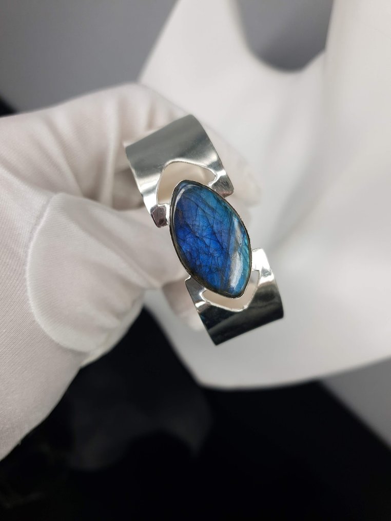 Lengte / Cirkel: 18 cm / Sterling Zilver Natuurlijke Labradoriet - Armband #1.0