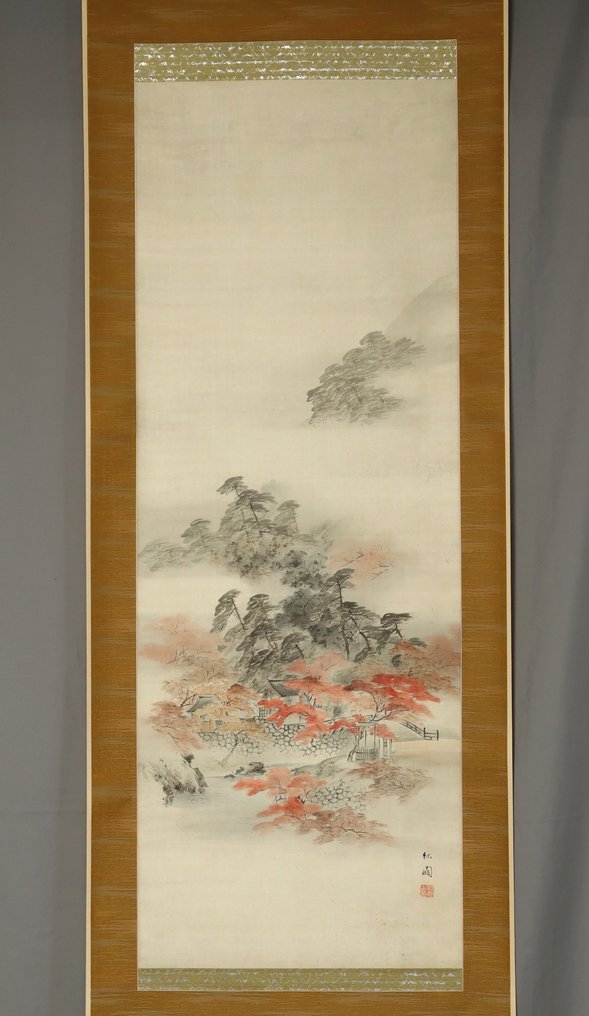 Pine and Autumn Foliage Landscape - With signature Ryokuen 緑園 - Silk - Ryokuen (?-?) - Japan - Taishō period (1912-1926) #1.0