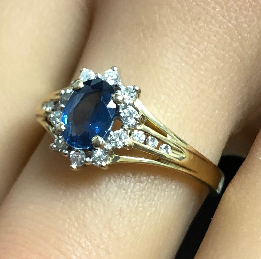 沒有保留價 - 戒指 - 18 克拉 黃金 -  1.01ct. tw. 藍寶石 - 鉆石 - G/VS #4.3