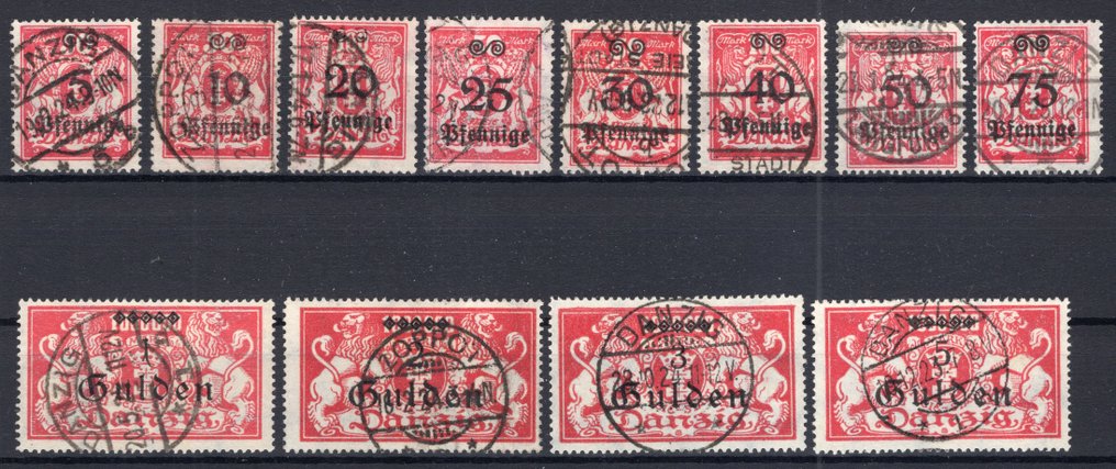 但澤 1923 - 一套邮票，大徽章带印刷 - Michel 181/192 #1.0