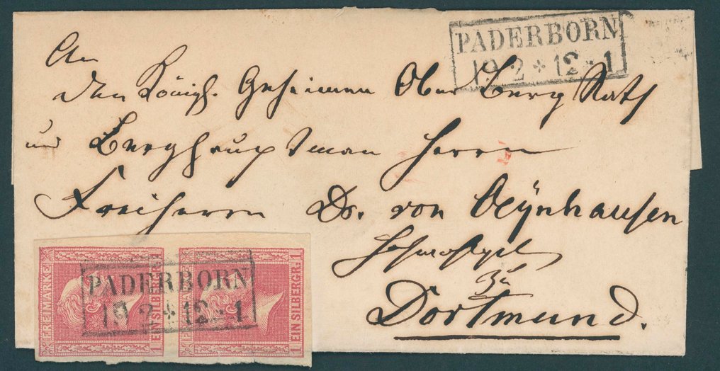 普鲁士 1858/1859 - 有趣的1苏格兰粉色邮票一组，包括2封信和3个信片，编号Mi.Nr. 10 - Lot der 1 Sgr. #2.1