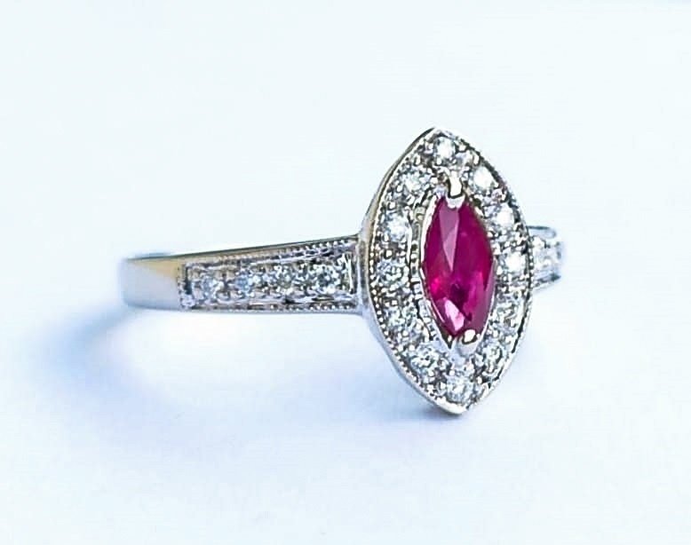 戒指 - 14K包金 白金 -  0.53ct. tw. 红宝石 - 钻石 #2.1