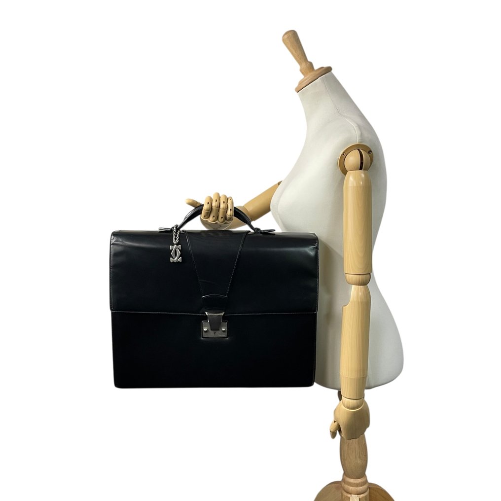 Cartier - Vintage Leather Business Briefcase Top Handle Structured Work Bag with Silver Tone Hardware - Servietă #3.2