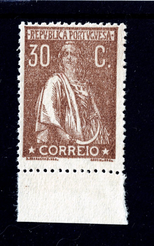 Πορτογαλία  - 1920/22 – Ceres. Νέες χρωματικές αποχρώσεις και τιμές, 30c, καστανό-κίτρινο, λείο χαρτί, δοντάκι - Mundifil 242b #1.0