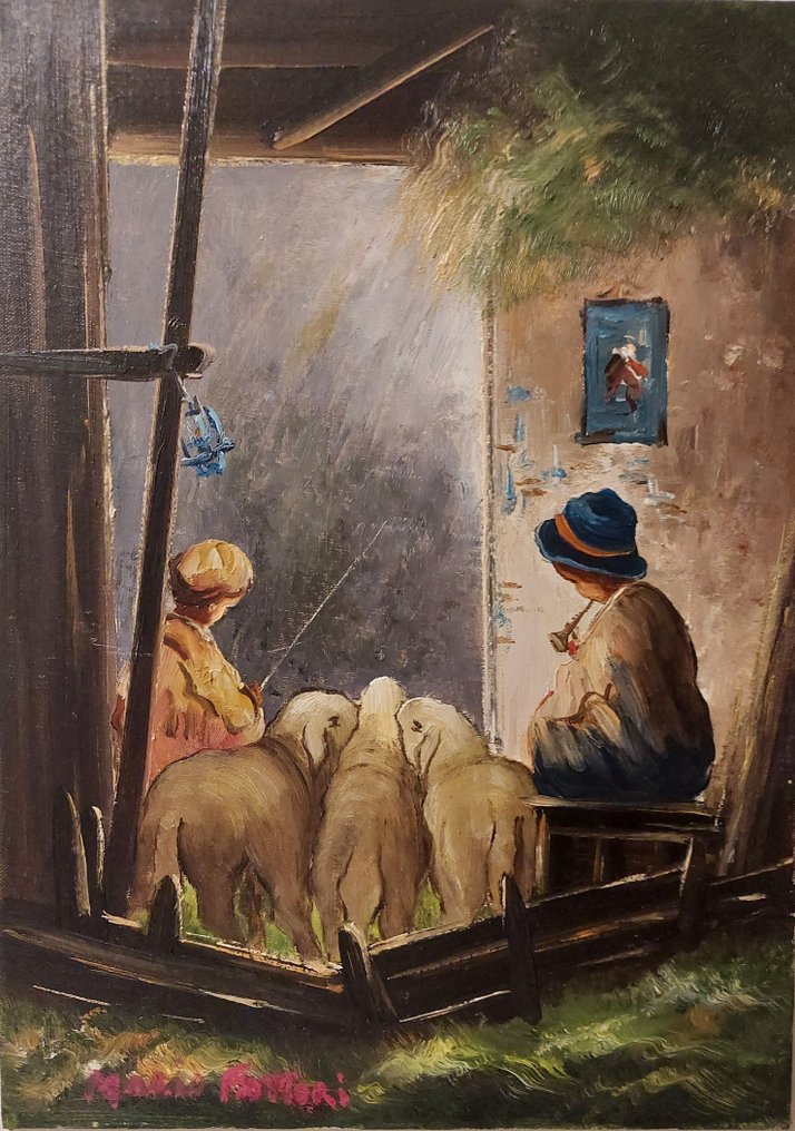 Mario Fattori (1930) - Scena d'interno con madre e bambino #2.1