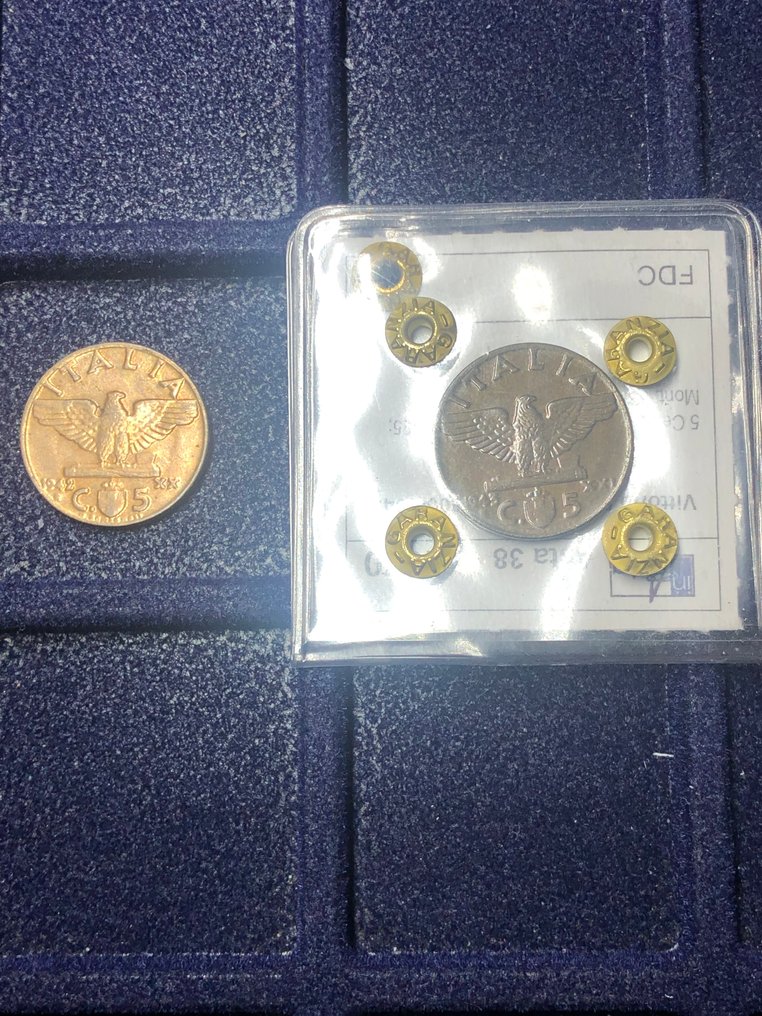 意大利， 王国 Vittorio Emanuele III. 5 Centesimi 1942/1943 (2 monete)  (没有保留价) #1.0