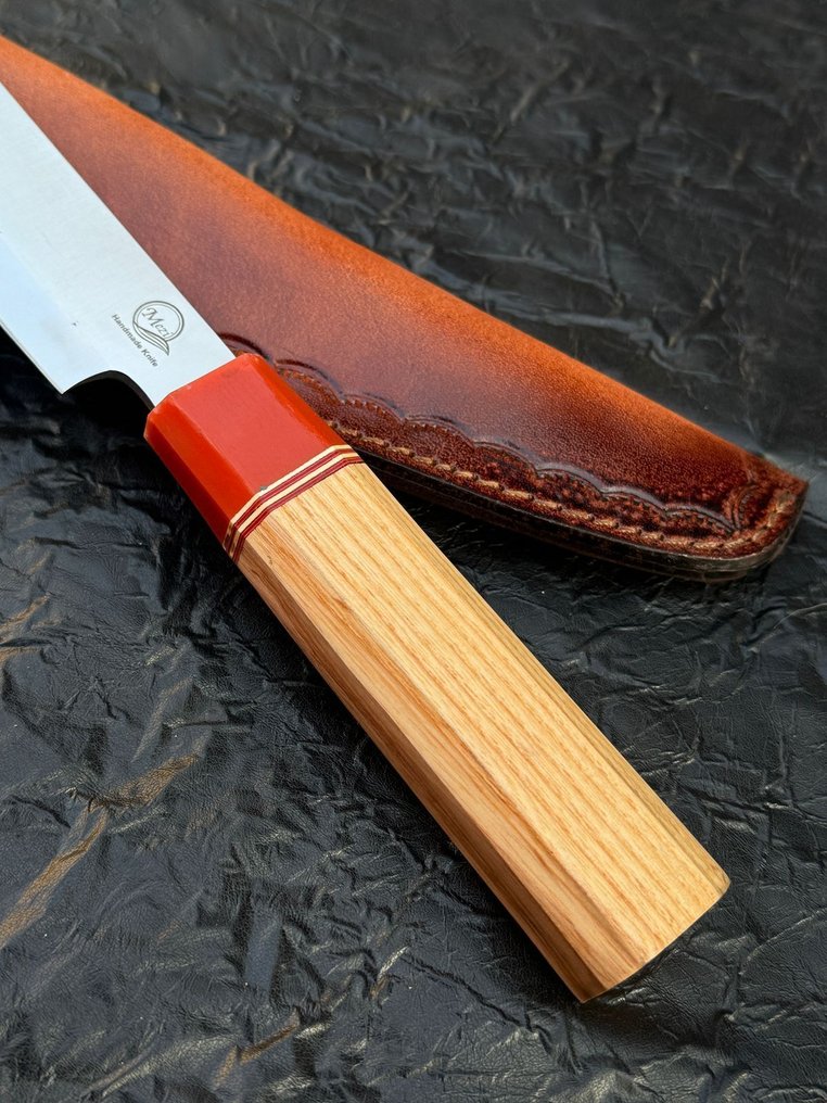 厨刀 -  厨房刀 - 12C27 不锈钢厨师刀，手工锻造刀，天然白蜡木，Risen - 木头 - 亚洲 #1.0
