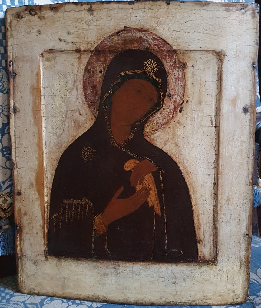 Ikon - Tojás tempera festék levkasra, egy fa panelen. - Gyászoló Isten Anyja #1.0