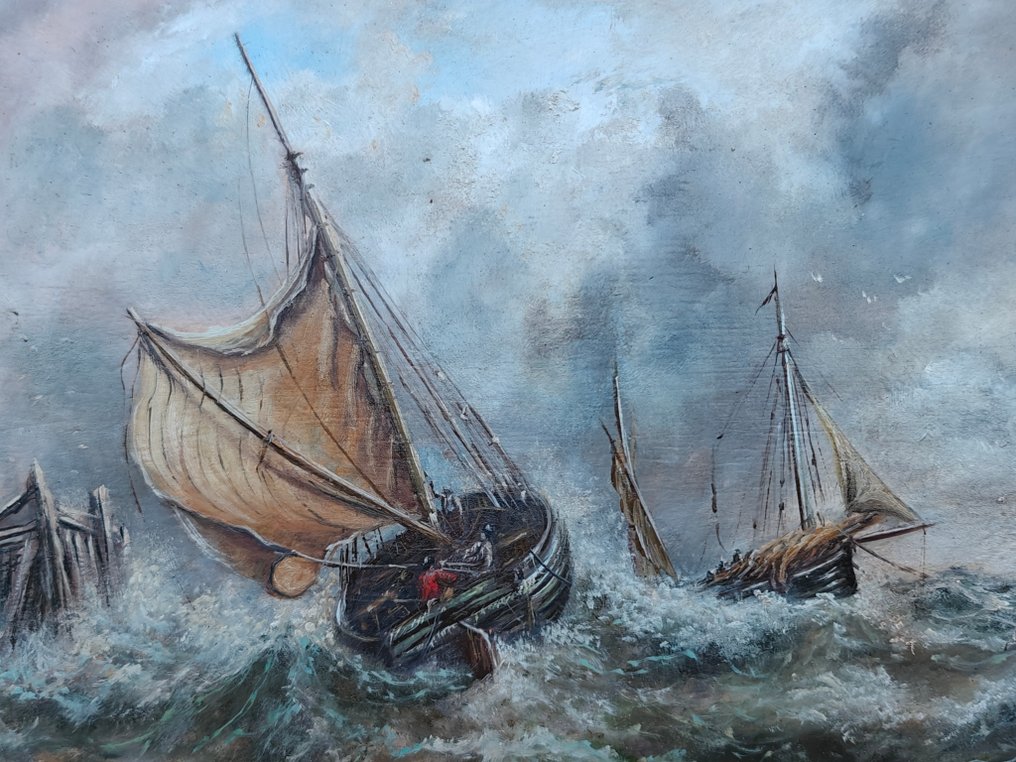 Edward Henry Eugène Fletcher (1857-1945) - Schepen op ruig water #4.3