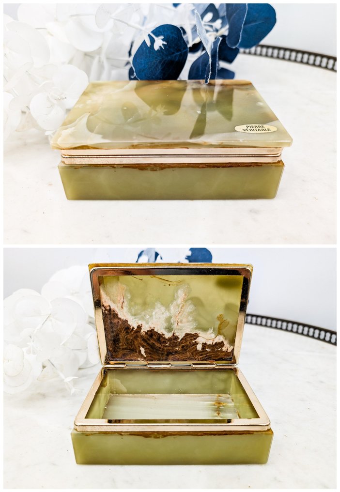 Belle boîte à bijoux en marbre d'onyx vert "Pierre Véritable" - 珠宝盒 - 黄铜, 缟玛瑙 #1.0