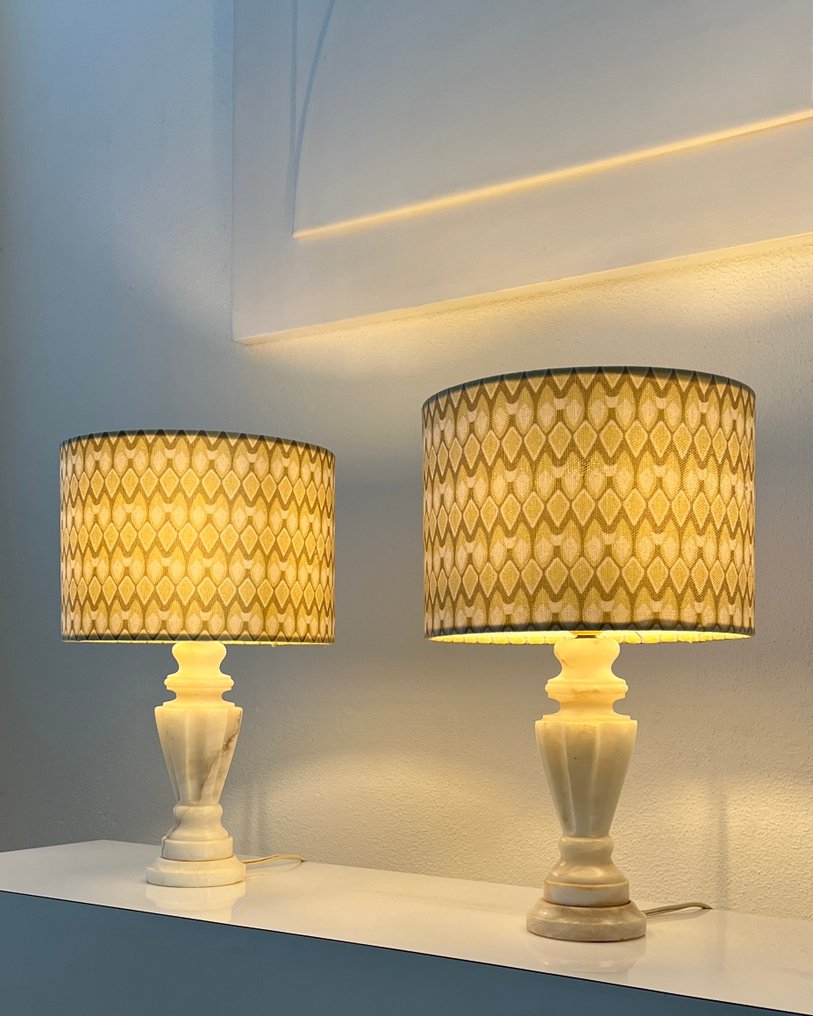 台灯 - 两个时髦的大理石石头台灯 - 大理石, 雪花石膏, 石头 - H 40 厘米 #4.3