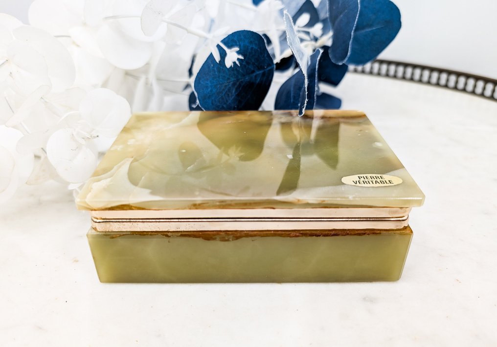 Belle boîte à bijoux en marbre d'onyx vert "Pierre Véritable" - 珠宝盒 - 黄铜, 缟玛瑙 #3.2