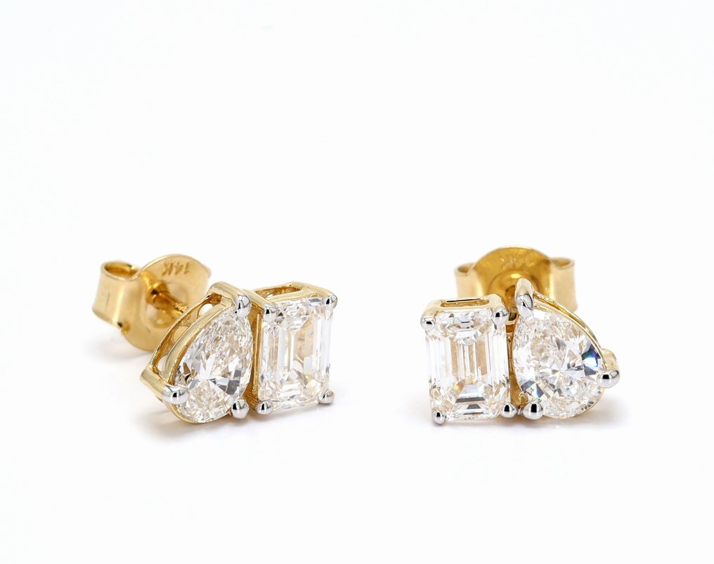 耳釘耳環 - 18 克拉 黃金 -  2.09ct. tw. 鉆石 (實驗室培育) - 心形光环耳环 #4.3