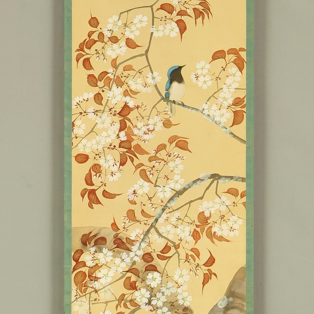 Cherry Blossoms and Little Blue Bird - Mizuno Busei 水野蕪青 (b1874) - Japón (Sin precio de reserva) #1.0